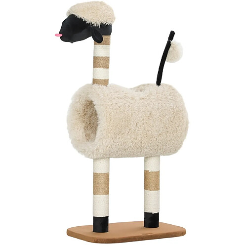OKWISH Arbre à chat motif mouton, tunnel et griffoir, 98 cm, marron clair