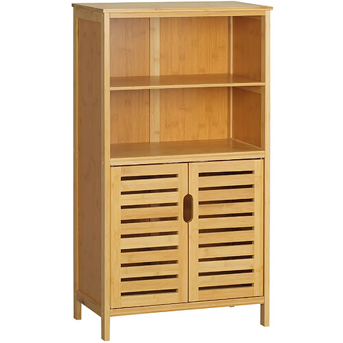 OKWISH Meuble de salle de bain en bambou naturel, 2 portes, 50 x 29 x 92 cm