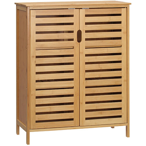 OKWISH Meuble de salle de bain en bambou naturel, 2 portes, 68 x 32 x 86 cm