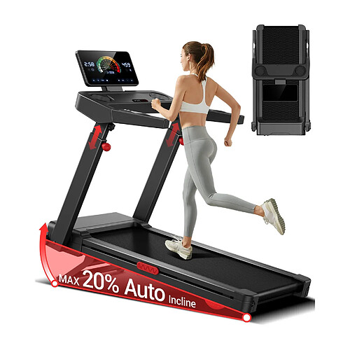 Lontek L10 Tapis de Course à Inclinaison Automatique, Inclinaison 2-20%, 14 KM/H, 180 KG, Pliable à 16,5 CM