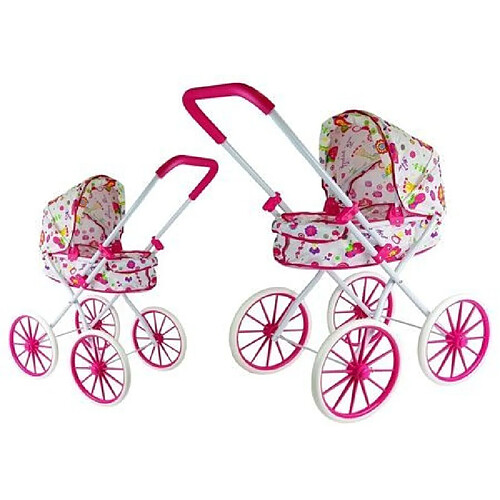 Lean Toys Poussette pour poupées profonde rétro grandes roues à fleurs