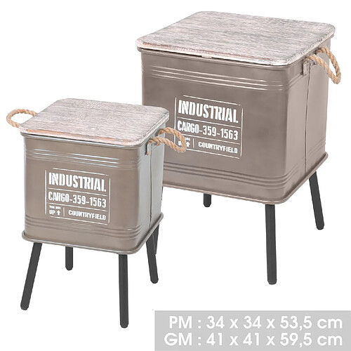 Urban Living 2 Tables d'appoint design industriel Loft - Taupe