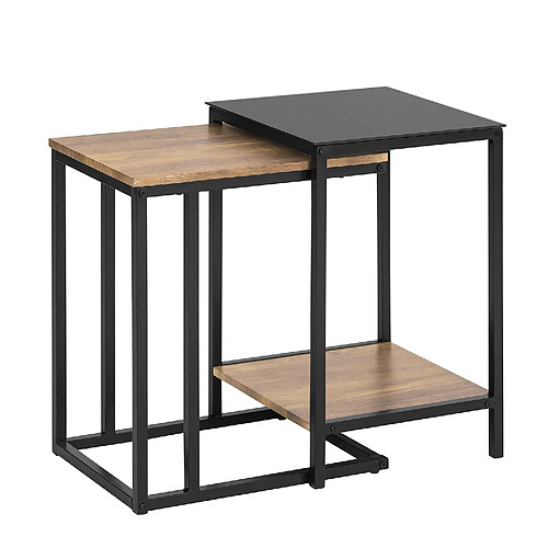 SoBuy Tables Basses Gigognes - Bois et Verre Trempé