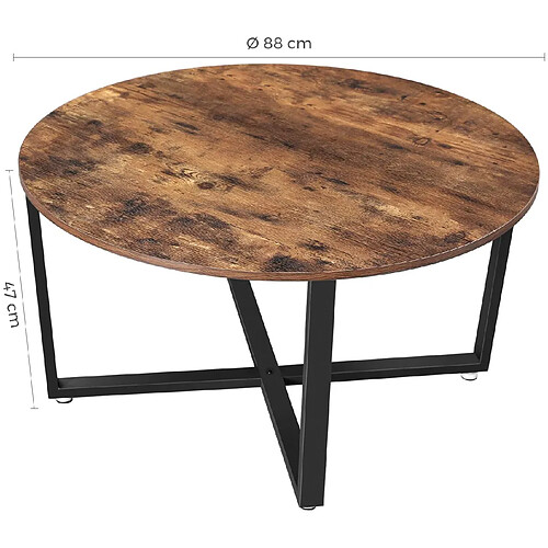Helloshop26 Table basse ronde industrielle - Brun rustique et noir