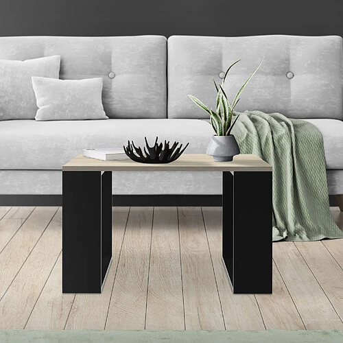 Ml-design Table basse carrée - chêne et noir