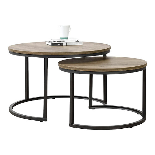 En.casa Table basse gigogne ronde - Noir et bois