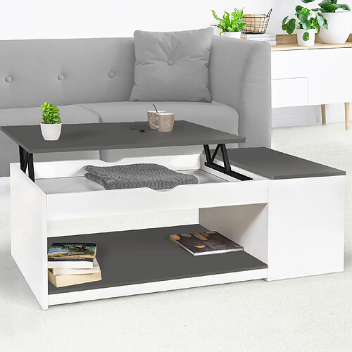 Idmarket Table basse ELEA blanc/gris - Plateau Relevable
