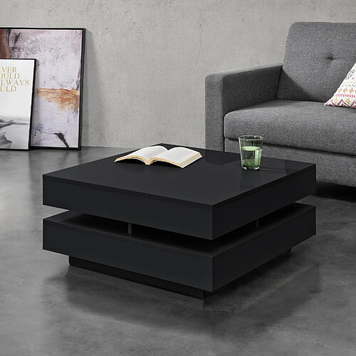 En.casa Table basse carrée - Noir brillant