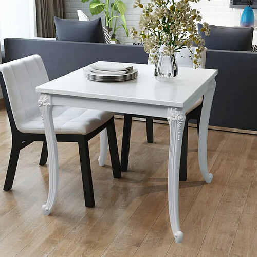 vidaXL Table à manger - Blanc brillant