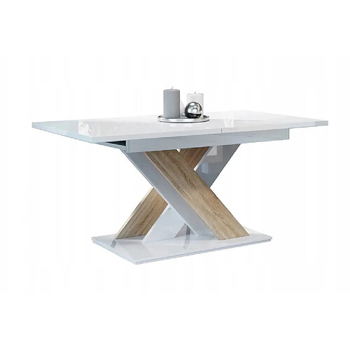 Tendance TABLE A MANGER EXTENSIBLE BRUCE - BOIS CHENE et BLANC LAQUE 140-180