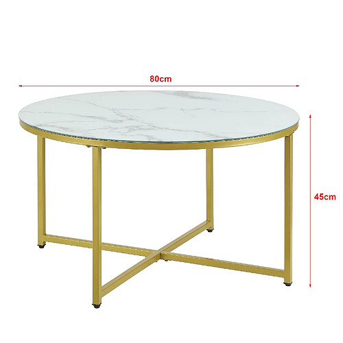 helloshop26 Table basse ronde 45x80 cm - Marbre Blanc/Doré