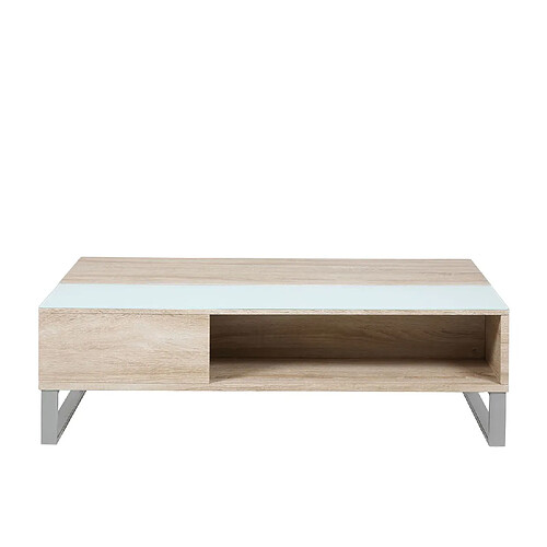 Toilinux Table basse en verre et MDF avec plateaux relevable - Beige