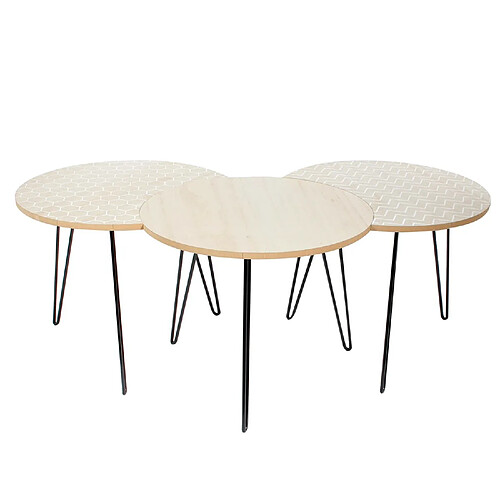 The Home Deco Factory 3 Tables Basses Modulable en Métal et MDF- Beige et Blanc