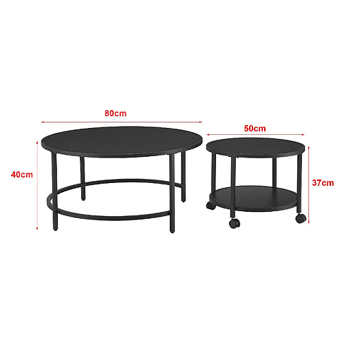 Helloshop26 Lot de 2 tables basses gigognes - Noir