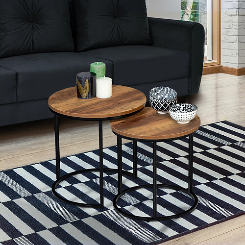 Idmarket Market Tables basses gigognes HAWKINS rondes bois foncé