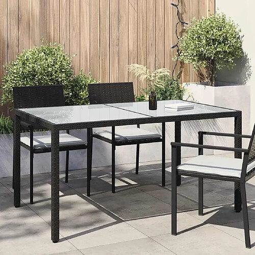 vidaXL Table de jardin 150x90x75 cm - Verre trempé et résine tressée - Noir