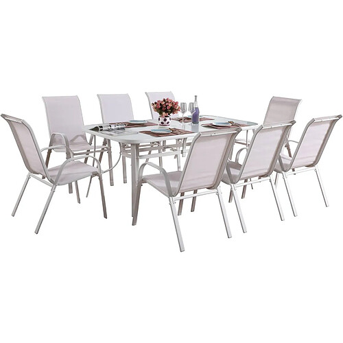 Habitat Et Jardin Table et chaises de jardin en textilène [ ]Cordoba XL 180[ ]- Phoenix - 8 places - Ecru