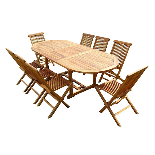 C&l jardin salon de jardin teck 8 places - marron