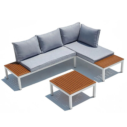 Concept Usine Salon de jardin 4 places en aluminium et acier blanc et gris LOLEA