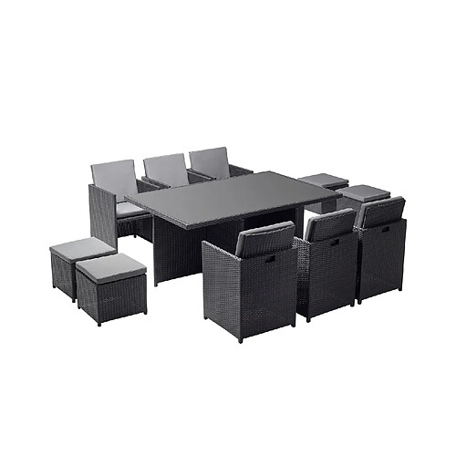 Concept Usine Table et chaises 10 places encastrables en résine noir-gris MONACO