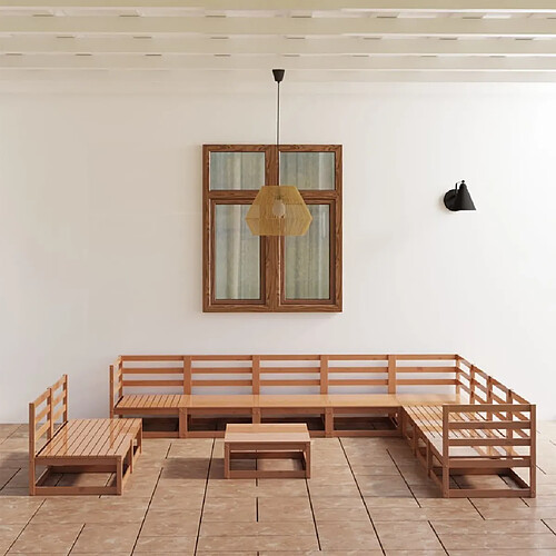 vidaXL Salon de jardin 11 pcs Bois de pin massif - Marron miel