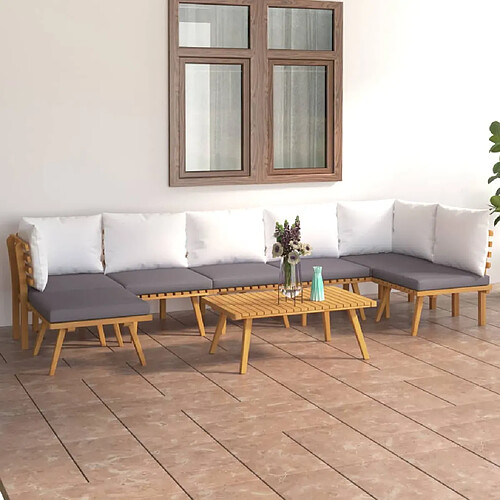 vidaXL Salon de jardin 8 pcs avec coussins - Bois d'acacia solide