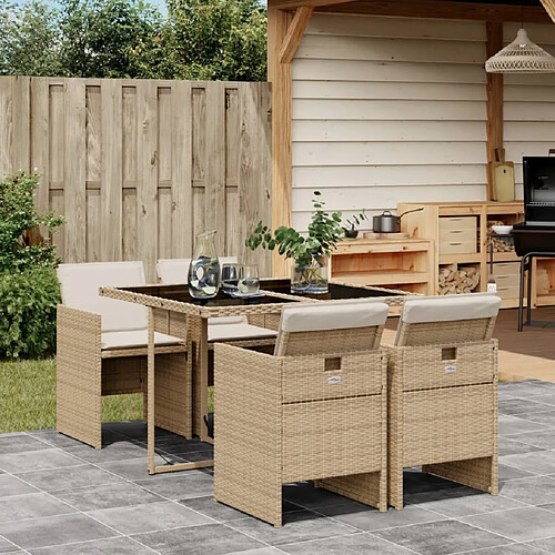 Ensemble à manger de jardin vidaXL avec coussins 5 pcs - Beige