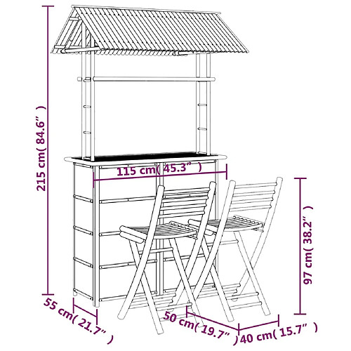 vidaXL Mobilier de bar 3 pcs Bambou - mobilier-de-jardin | Rakuten