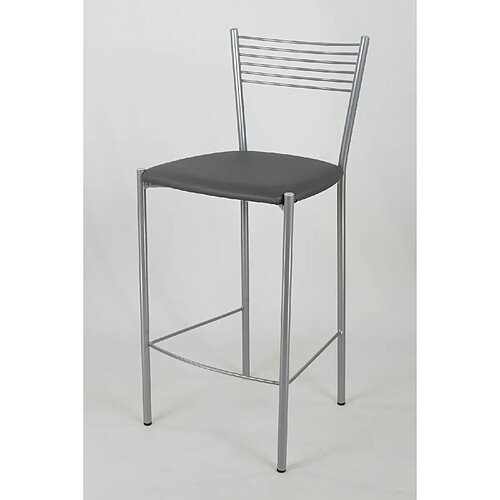 T M C S Tommychairs - Set 2 Tabourets de bar Elegance, structure en acier peindré aluminium et assise en cuir artificial coleur gris foncé
