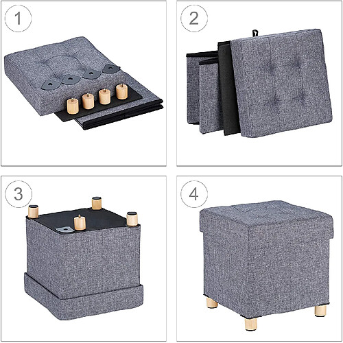 Helloshop26 Pouf-coffre tissu - Gris