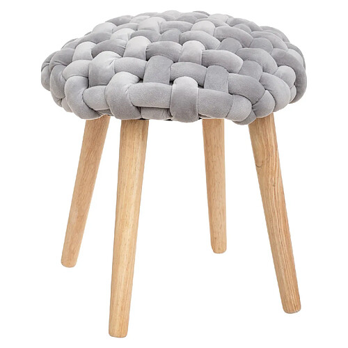 Atmosphera Tabouret design tricot scandinave Cosy - Diam. 43 cm - Gris