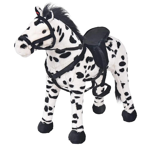 vidaXL Cheval en peluche Noir et blanc XXL