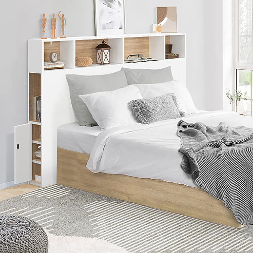 Idmarket Market CLEO Tête de lit - Blanc et Hêtre