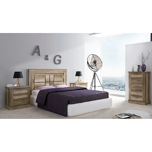 Pegane Tête de lit avec chevets - Chêne