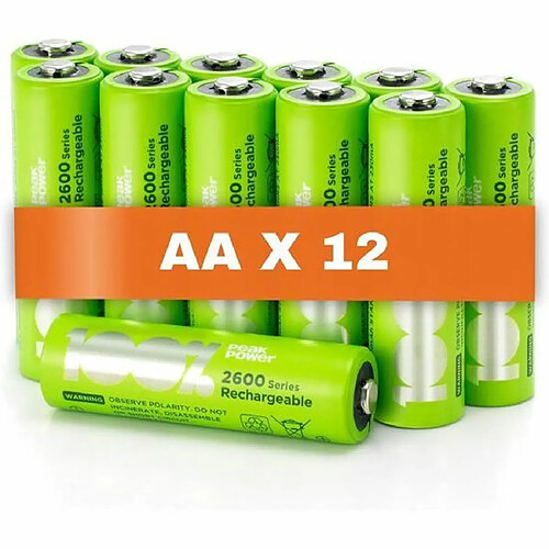 100% PeakPower Piles Rechargeables AA - 12 pcs