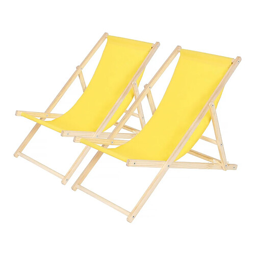 Habitat Et Jardin Lot de 2 transats en bois [ ]Chilienne[ ] - 107 x 56.5 x 81 cm - Jaune