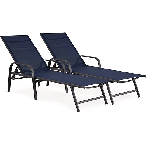 Habitat Et Jardin Lot de 2 Bains de soleil en métal avec accoudoirs [ ]Farniente[ ] - Bleu nuit