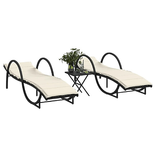 vidaXL Chaises longues noir avec table