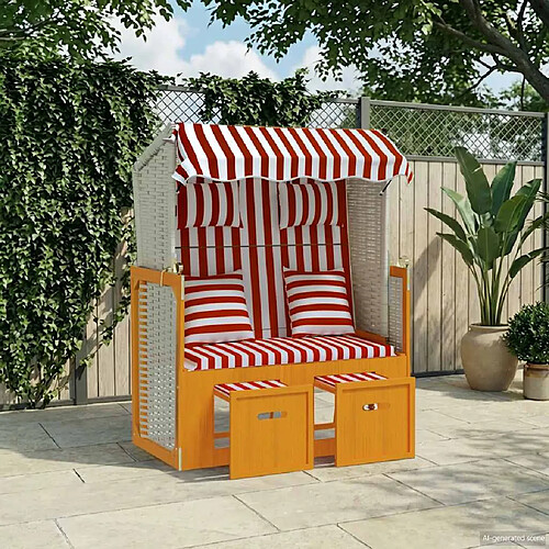 vidaXL Strandkorb avec coussins - Résine tressée et bois