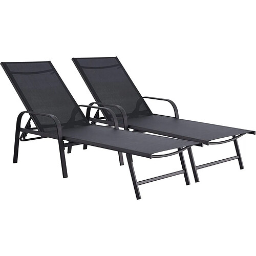 Habitat Et Jardin Lot de 2 Bains de soleil en métal avec accoudoirs Farniente - Noir