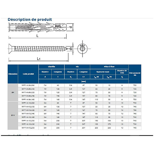 Rawlplug RFF1N10L200 Cheville longue universelle - Nylon