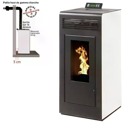Interstoves Pack Poêle à granules MARINA 11 Etanche sortie sur le dessus + Conduit Ventouse -