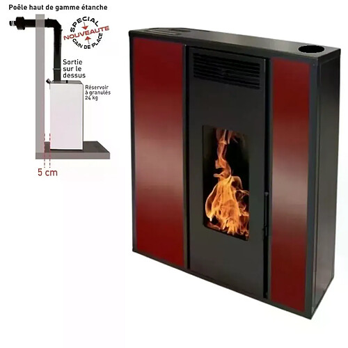 Interstoves Pack Poêle à granules TESSA 10 Etanche sortie sur le dessus + Conduit Ventouse -