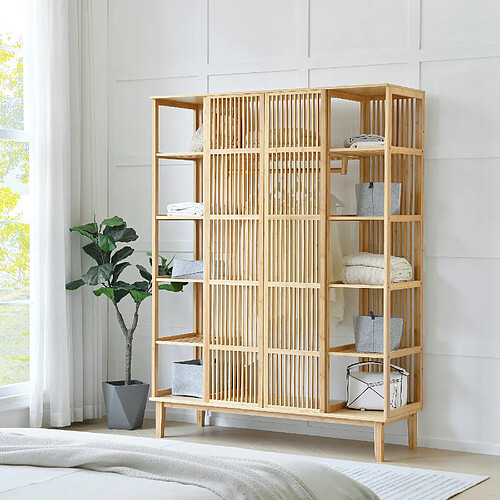En.Casa] – Portant à vêtements Sola pour enfant en bambou – Dimensions 126x73x42cm – Barre de penderie 67cm – Surface de rangement pratique