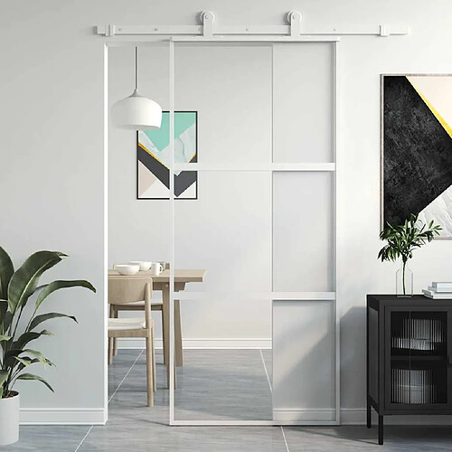 VidaXL Porte coulissante blanc - 90x205 cm Verre aluminium
