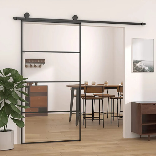 VIDAXL Porte coulissante aluminium et verre ESG noir 102,5x205 cm