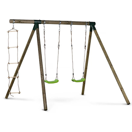 Habitat Et Jardin Portique bois Timo - Avec 2 balançoires et 1 échelle de corde.