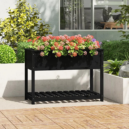 vidaXL Jardinière avec étagère - Bois de pin noir