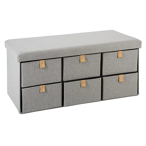Atmosphera Pouf pliant double 6 tiroirs - Gris