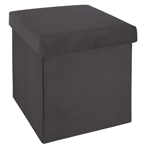 Atmosphera Pouf coffre pliable velours Tess - L. 38 x H. 38 cm - Gris trend